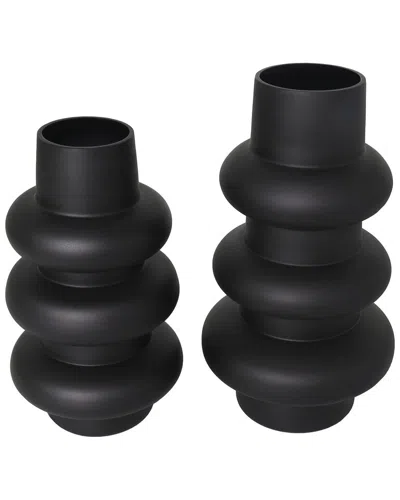 Peyton Lane Set Of 2 Black Glass Dimensional Bubble Vase