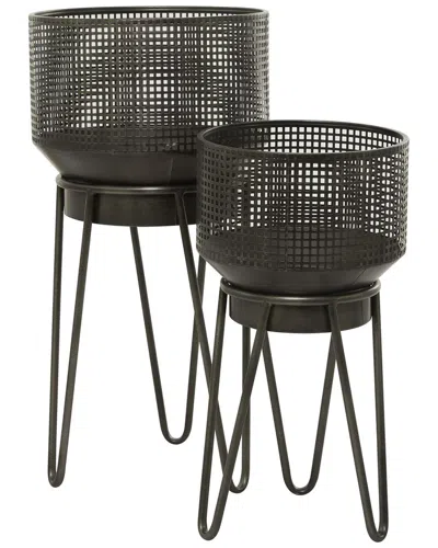 Peyton Lane Set Of 2 Black Metal Indoor Outdoor Planter With Removable Stand In Gray