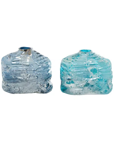 Peyton Lane Set Of 2 Blue Glass Handmade Blown Vase