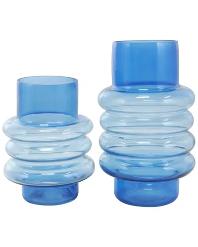 Peyton Lane Set Of 2 Blue Glass Ombre Bubble Vase