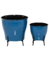 Peyton Lane Set Of 2 Blue Metal Planter In Blue