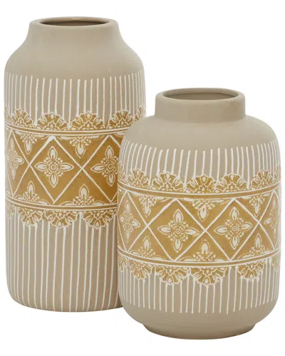 PEYTON LANE PEYTON LANE SET OF 2 BOHEMIAN CYLINDER CERAMIC VASE