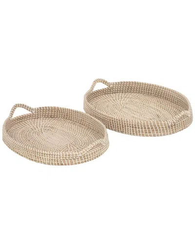 Peyton Lane Set Of 2 Bohemian Oval Dried Plant Tray In Neutral