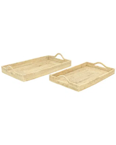 Peyton Lane Set Of 2 Bohemian Rectangle Light Rattan Tray In Light Brown