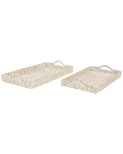 Peyton Lane Set Of 2 Bohemian Rectangle Rattan Tray In Cream