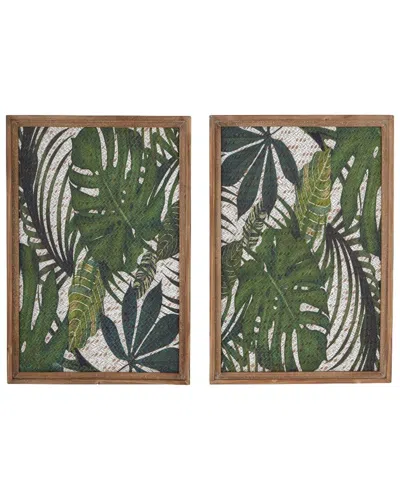 Peyton Lane Set Of 2 Brown & Green Wood Framed Leaf Art Wall Decor
