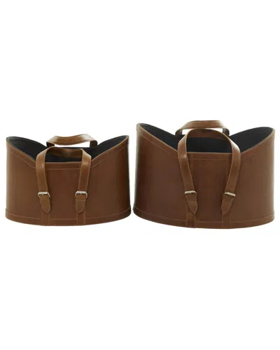 Peyton Lane Set Of 2 Brown Leather Storage Basket