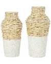 Peyton Lane Set Of 2 Brown Seagrass Woven Vase With Speckled And White Bases In Brown
