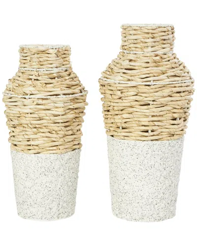 Peyton Lane Set Of 2 Brown Seagrass Woven Vase With Speckled And White Bases