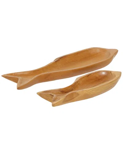 Peyton Lane Set Of 2 Brown Teak Wood Coastal Trays