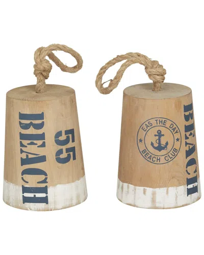 Peyton Lane Set Of 2 Brown Wood Nautical Buoy Sculptures