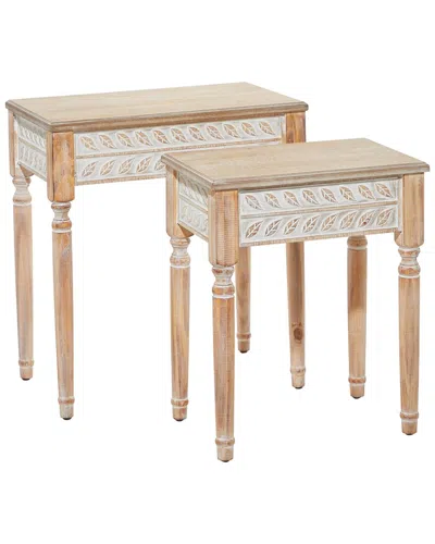Peyton Lane Set Of 2 Carved Accent Tables In Brown