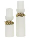 Peyton Lane Set Of 2 Ceramic Decorative Candle Holders In White