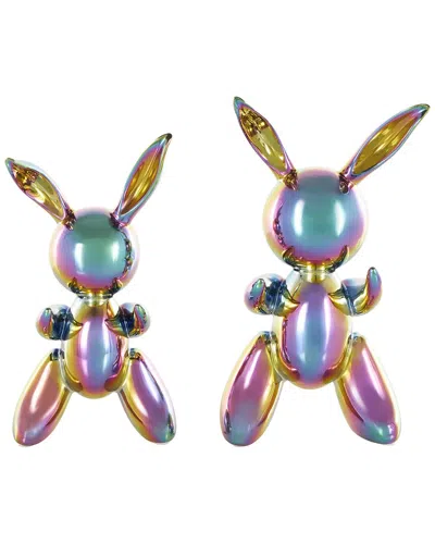 Peyton Lane Set Of 2 Ceramic Rabbit Balloon-inspired Sculptures With Rainbow  Shimmer Finish