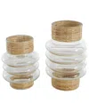 PEYTON LANE PEYTON LANE SET OF 2 CLEAR GLASS HANDMADE RATTAN WRAPPED VASE