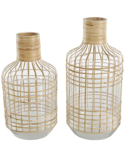 Peyton Lane Set Of 2 Clear Glass Handmade Rattan Wrapped Vase In Black