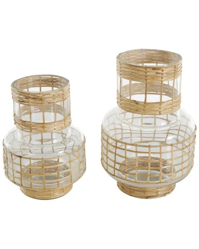 Peyton Lane Set Of 2 Clear Glass Handmade Rattan Wrapped Vase In Black