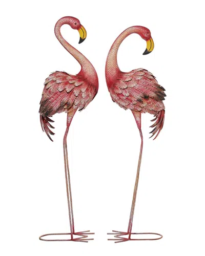Peyton Lane Set Of 2 Coastal Flamingo Pink Metal Garden Sculpture