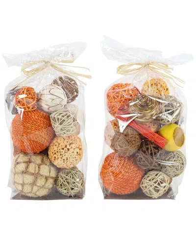 Peyton Lane Set Of 2 Coastal Globe Multi Colored Dried Plant Orbs & Vase Filler