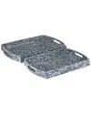 Peyton Lane Set Of 2 Coastal Rectangle Blue Wood Tray In Blue