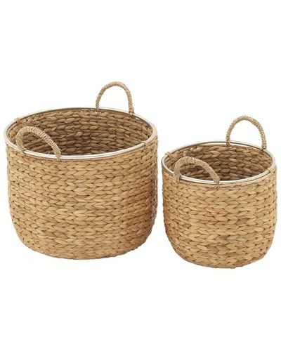 Peyton Lane Set Of 2 Coastal Round Tan Seagrass Storage Basket With Handles