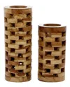 Peyton Lane Set Of 2 Contemporary Cylinder Teak Wood Vase In Brown