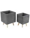 Peyton Lane Set Of 2 Contemporary Fiber Clay Wood Planters