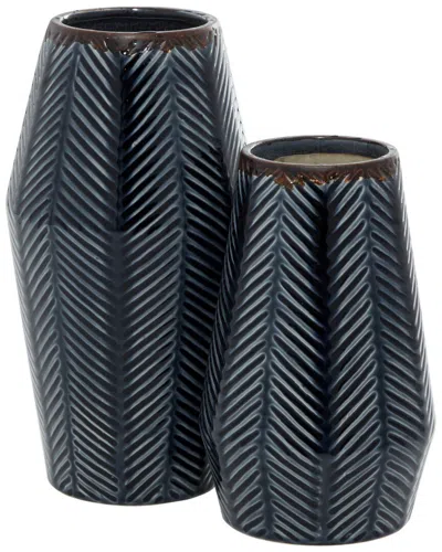 Peyton Lane Set Of 2 Dark Blue Ceramic Vase