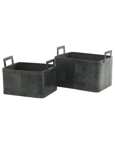 Peyton Lane Set Of 2 Dark Blue Leather Storage Basket
