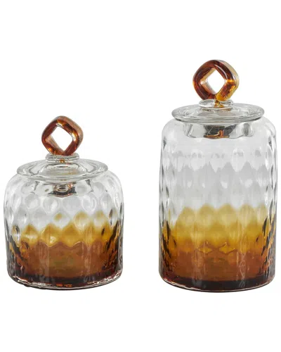 Peyton Lane Set Of 2 Decorative Jars With Lids In Orange