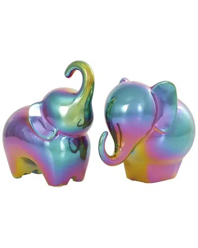 Peyton Lane Set Of 2 Elephant Ceramic Sculpture In Multi