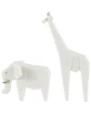 Peyton Lane Set Of 2 Elephant, Giraffe White Polystone Cubist Inspired  Sculpture With Gold Accents In White