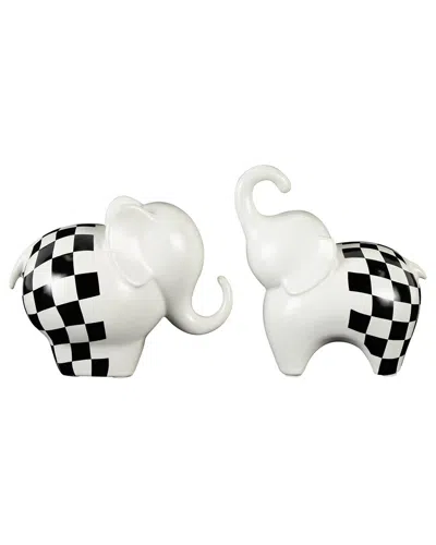 Peyton Lane Set Of 2 Elephant White Ceramic Small Sculpture