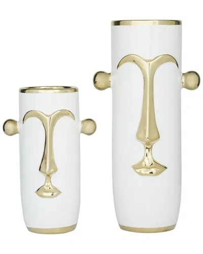 Peyton Lane Set Of 2 Face White Ceramic Decorative Vase With Gold Details