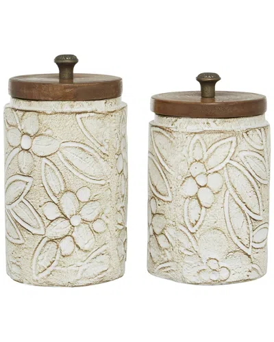 Peyton Lane Set Of 2 Farmhouse Cylinder White Ceramic Decorative Jars