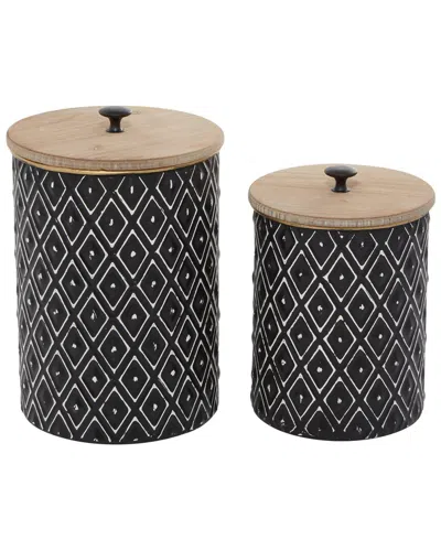 Peyton Lane Set Of 2 Farmhouse Decorative Jars In Black