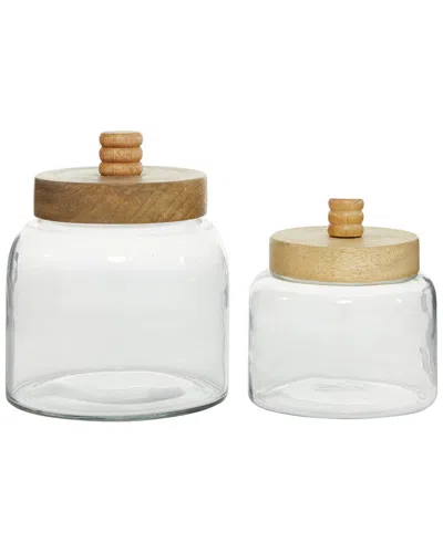 Peyton Lane Set Of 2 Farmhouse Round Clear Glass Canisters