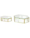 Peyton Lane Set Of 2 Geometric Glass Beveled Hexagon Decorative Jewelry Box
