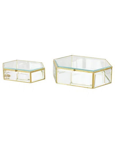 Peyton Lane Set Of 2 Geometric Glass Beveled Hexagon Decorative Jewelry Box