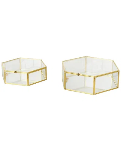 Peyton Lane Set Of 2 Geometric Glass Hexagon Decorative Jewelry Box In Gold