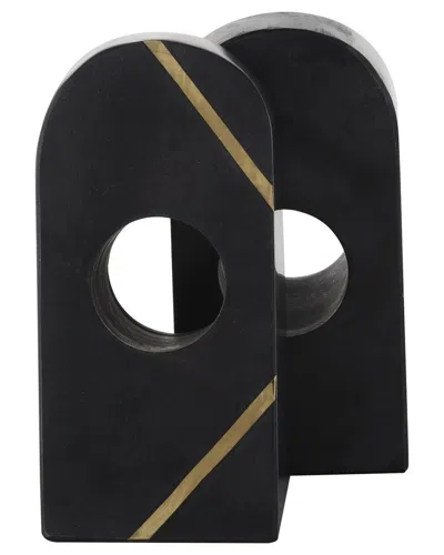 Peyton Lane Set Of 2 Geometric Marble Curved Pyramid Decorative Bookends