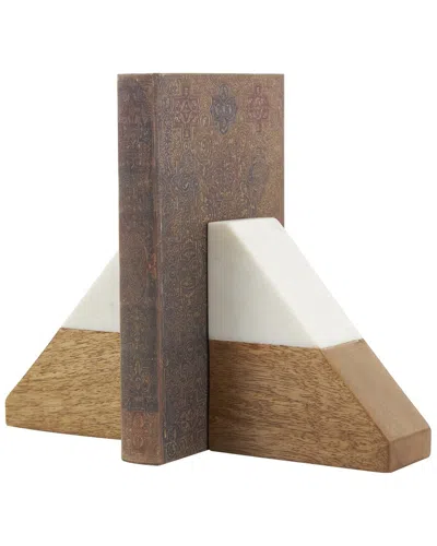 Peyton Lane Set Of 2 Geometric Marble Triangle Bookends With Marble Tops In Brown