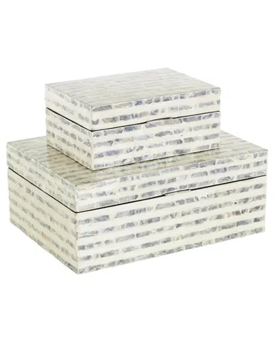Peyton Lane Set Of 2 Geometric Mother Of Pearl Shell Handmade Linear Mosaic  Storage Decorative Box