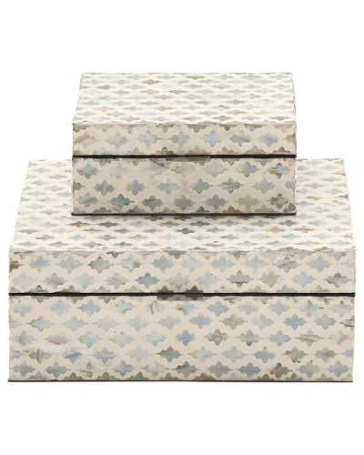 Peyton Lane Set Of 2 Geometric Mother Of Pearl Shell Handmade Storage  Decorative Box In Multi