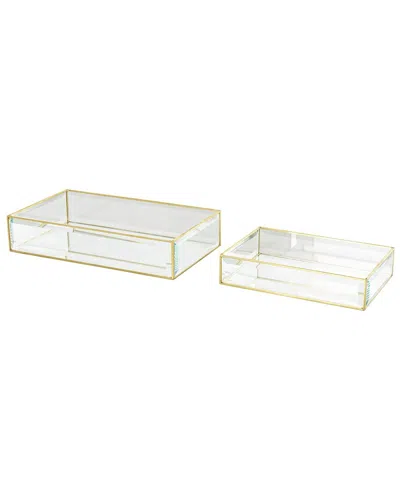 Peyton Lane Set Of 2 Glass Beveled Decorative Jewelry Box In White