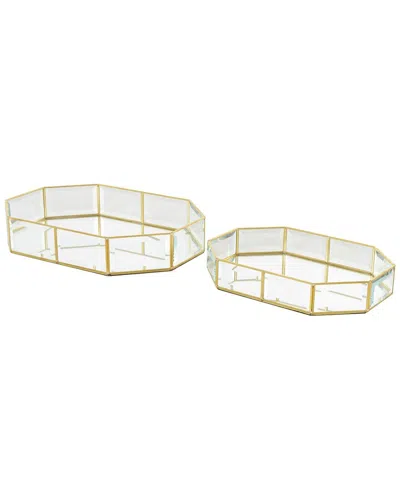 Peyton Lane Set Of 2 Glass Beveled Wide Octagon Decorative Jewelry Box In White