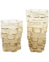 Peyton Lane Set Of 2 Glass Ribbed Stacked Flower Decorative Vase In Brown