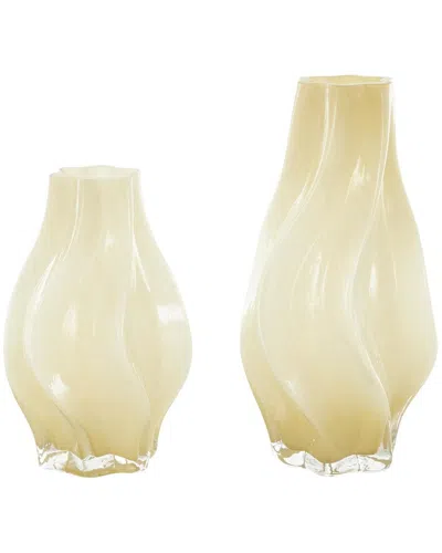 Peyton Lane Set Of 2 Glass Wavy Ombre Decorative Vase In Yellow