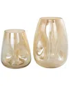 Peyton Lane Set Of 2 Gold Glass Concaved Iridescent Vase In Gold