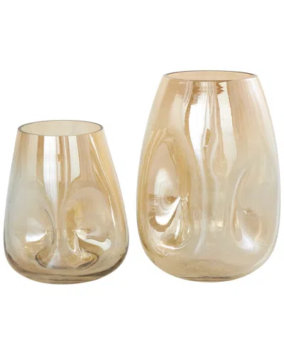 Peyton Lane Set Of 2 Gold Glass Concaved Iridescent Vase